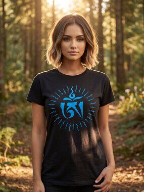 Tibetan Om Symbol Painted Tee: 100% Organic Cotton T Shirt For Women